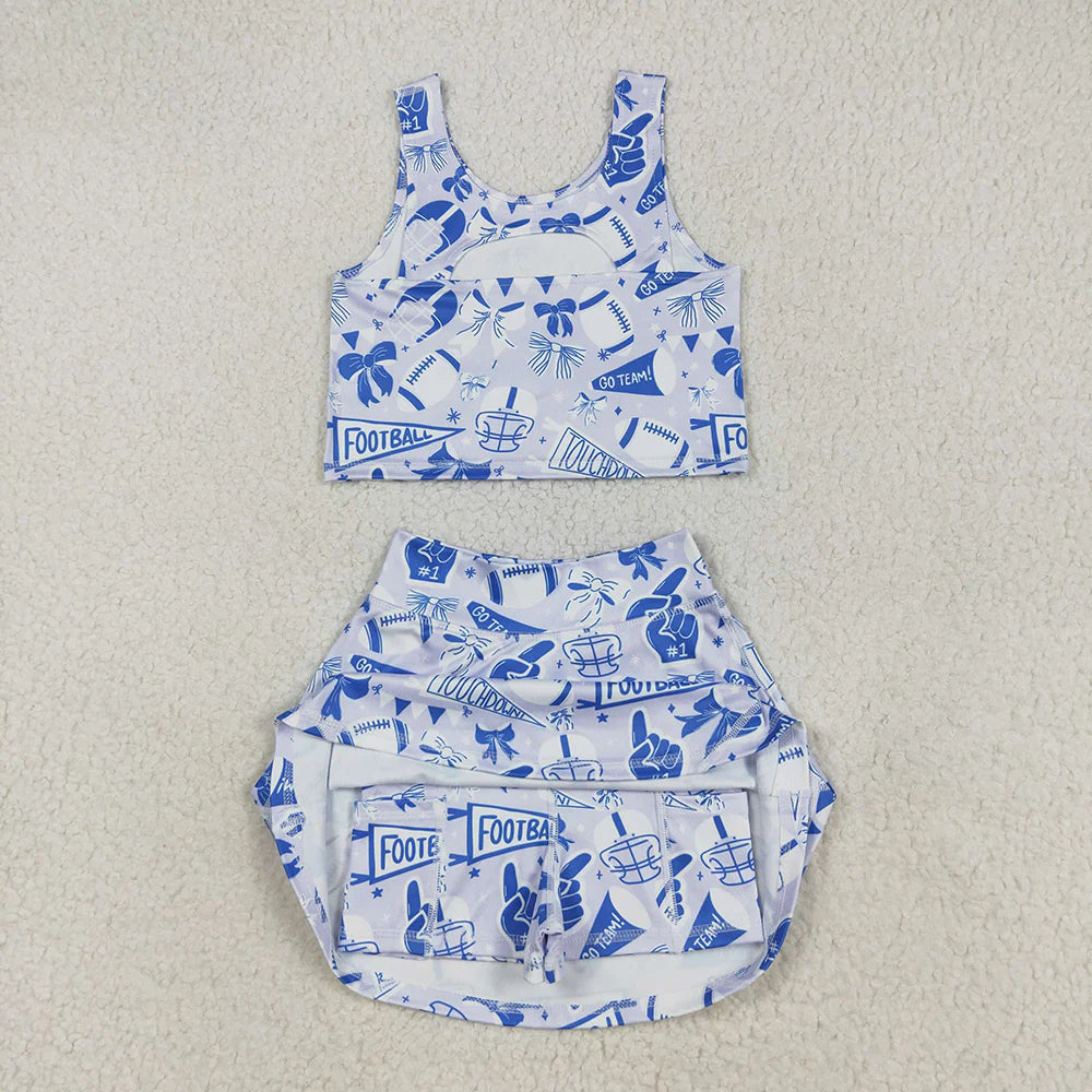Baby Girls Team Blue Football Bows Vest Top Short Skirts Yoga Sets