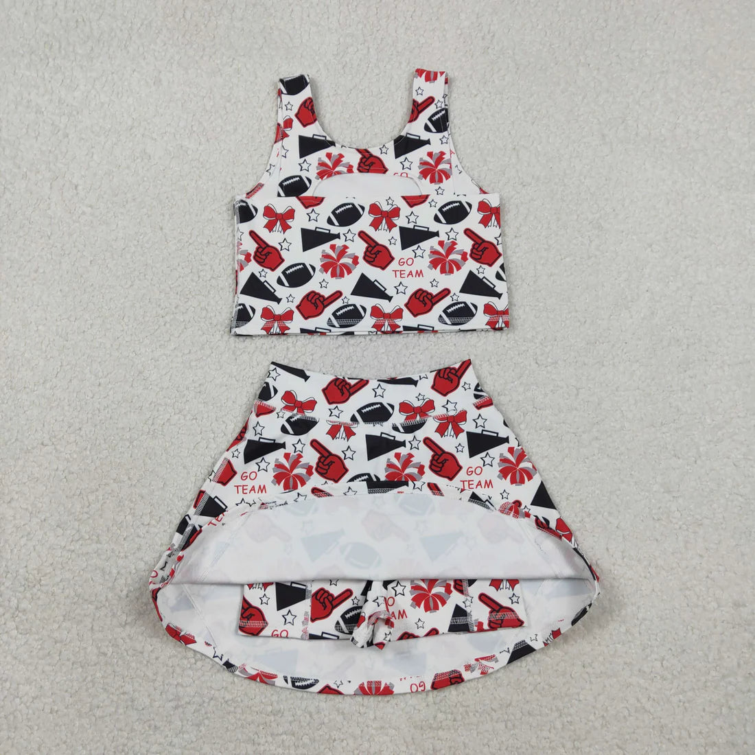 Sibling Baby Girls Go Team Football Cheer Bows Skorts Yoga Active Set Pajamas Sets