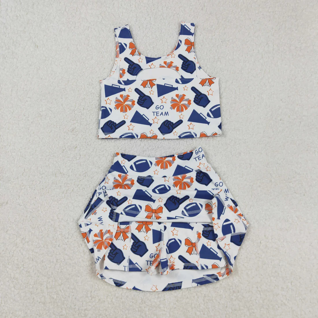 Sibling Baby Girls Team Football Cheer Bows Vest Top Short Skirts Yoga Sets