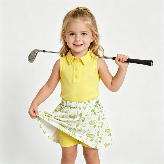 GSD2698 Yellow Sleeveless Top Golf Skort Girls Summer Clothes Set