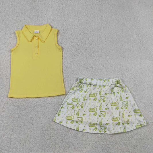 GSD2698 Yellow Sleeveless Top Golf Skort Girls Summer Clothes Set
