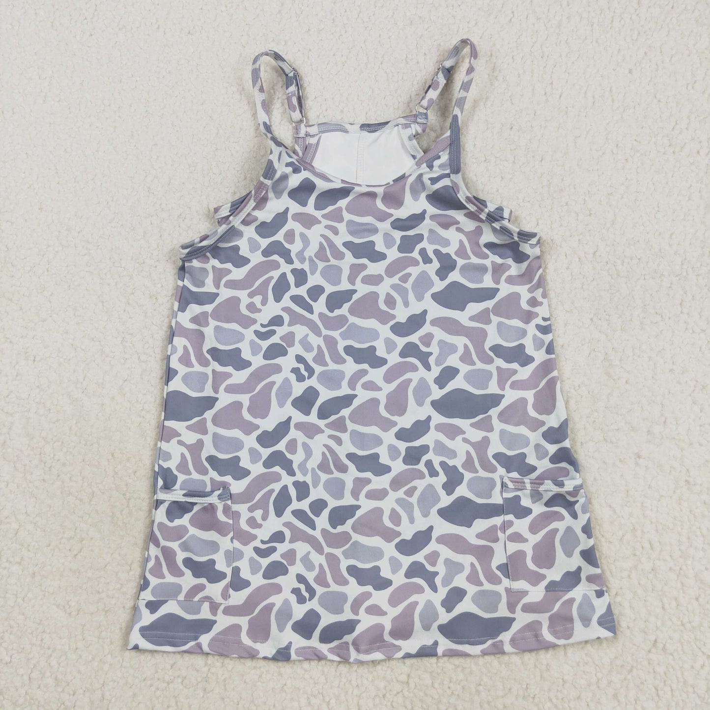 Mama And Me Strap Gray Camo Pockets Yoga Shorts Dresses