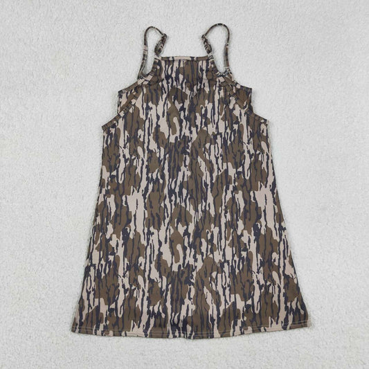 Adult Size Women Green Camo Strap Active Dress Romper With Pocket
