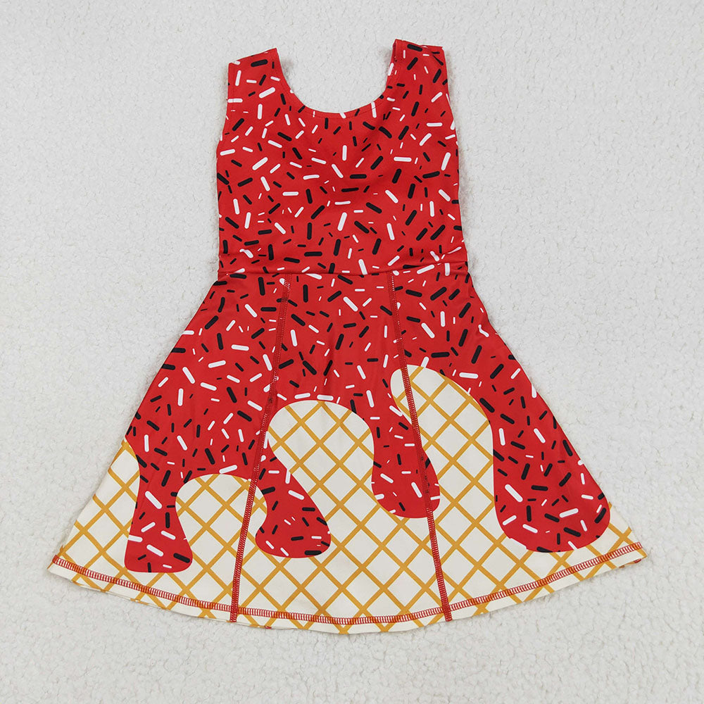 GSD2748 Red Sprinkle Print Girls Summer Shorts Knee Length Yoga Dress