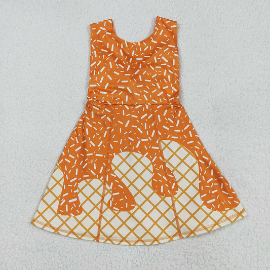 GSD2750 Orange Sprinkle Print Girls Summer Shorts Knee Length Yoga Dress