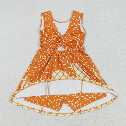 GSD2750 Orange Sprinkle Print Girls Summer Shorts Knee Length Yoga Dress