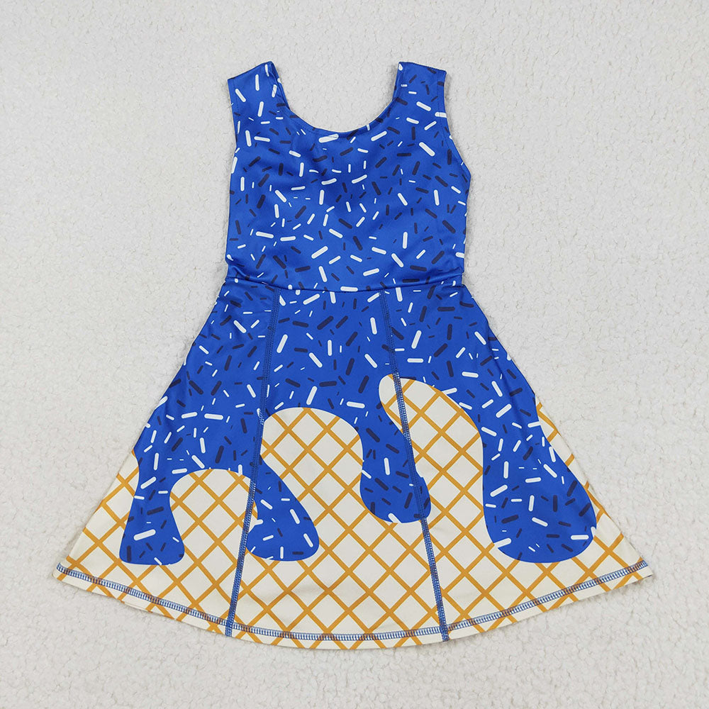 GSD2751 Blue Sprinkle Print Girls Summer Shorts Knee Length Yoga Dress