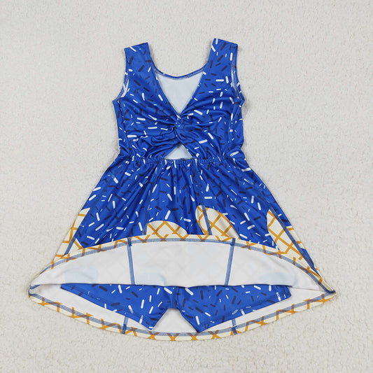 GSD2751 Blue Sprinkle Print Girls Summer Shorts Knee Length Yoga Dress
