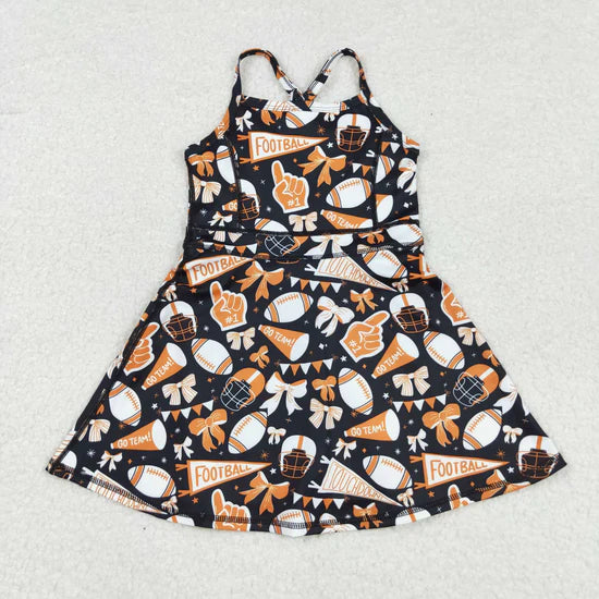 Sibling 3 Colors Baby Girls Bows Footballs Go Team Shorts Yoga Active Knee Length Dresses