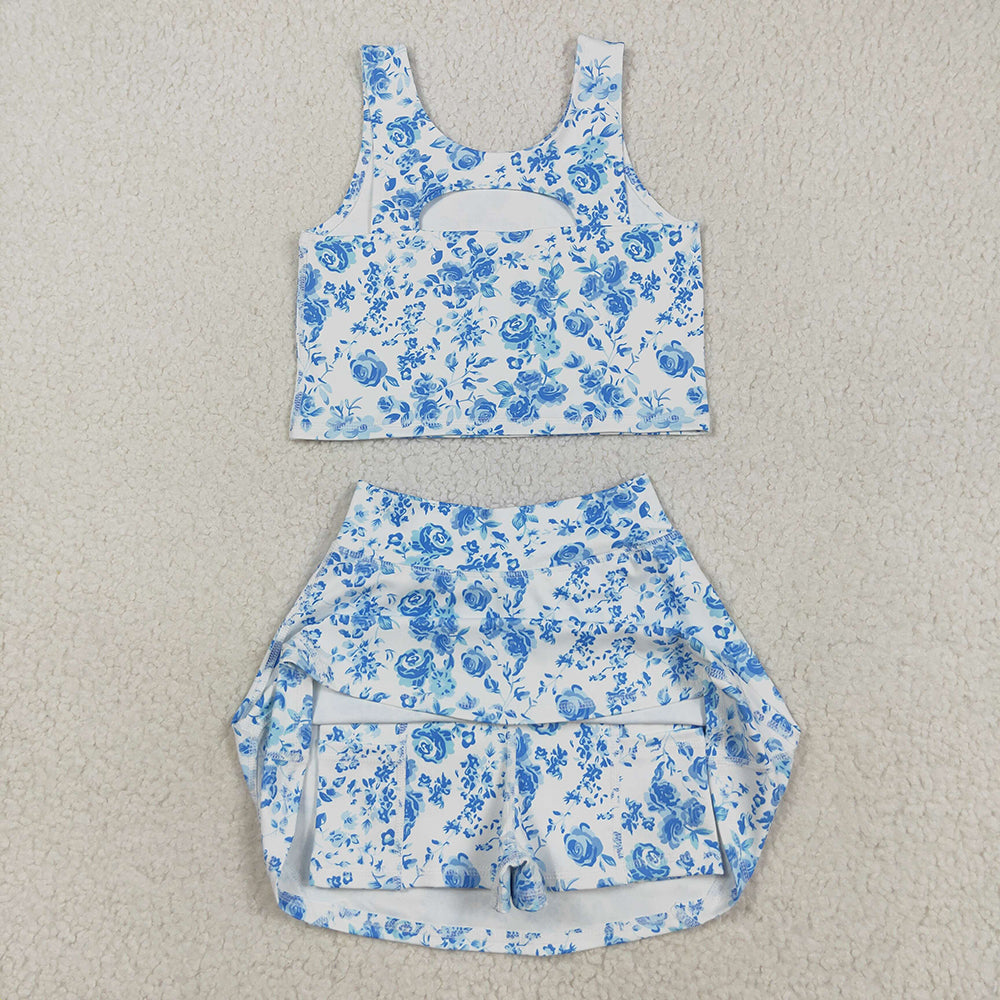 6 Print Tank Top Skirts Shorts Girls Summer Yoga Clothes Set Sibling Wear