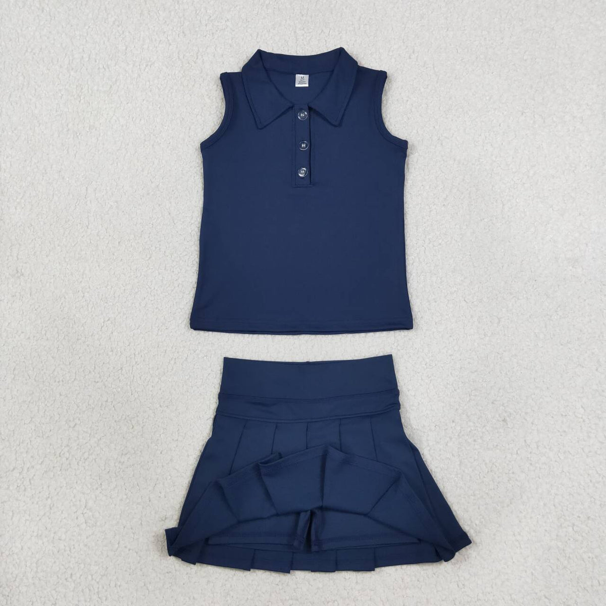 GSD2796 Navy Sleeveless Polo Top Pleated Skort Girls Yoga Clothes Set