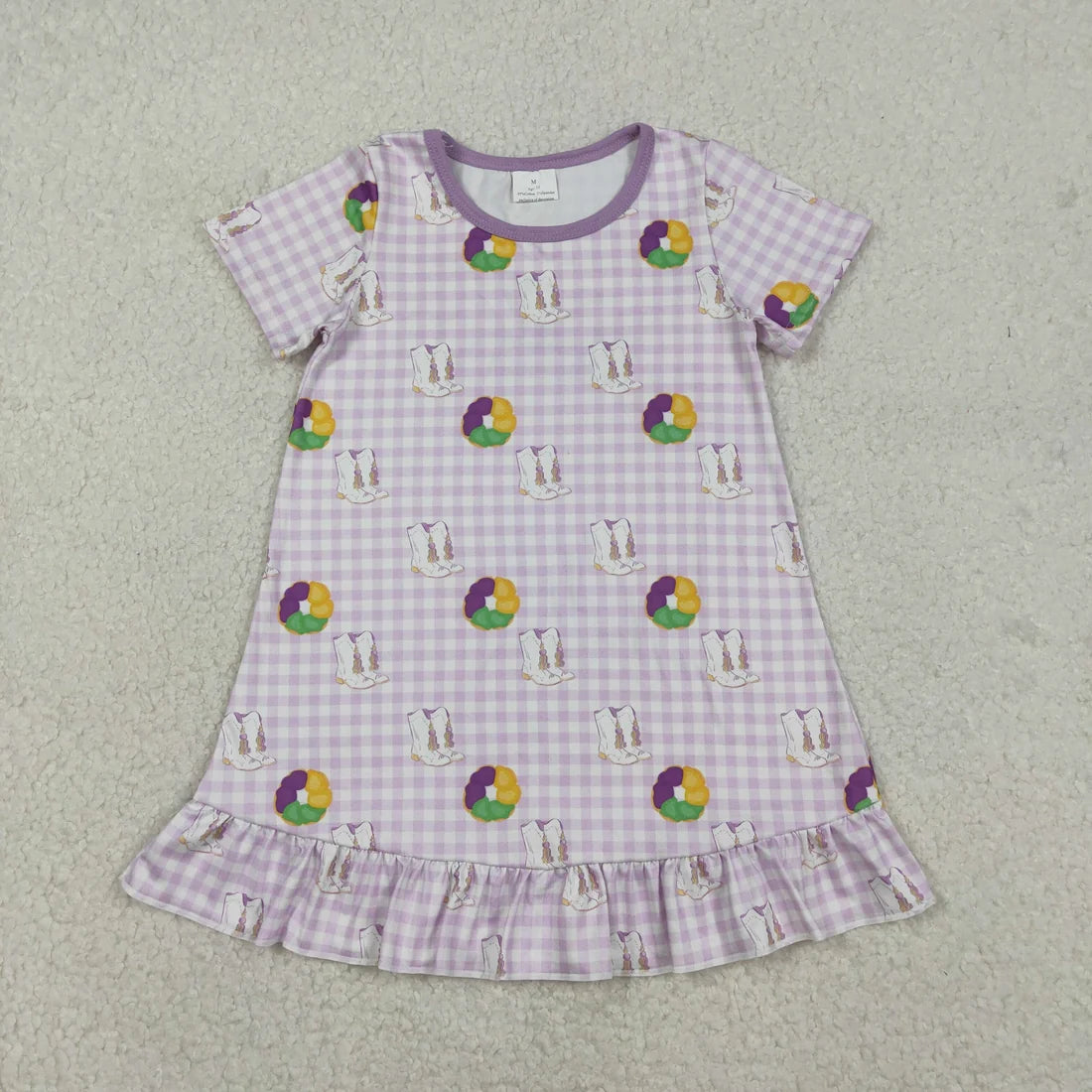 Sibling Baby Boys Girls  Mardi Gras Donuts Boots Pajama Set Dress and Zipper Romper