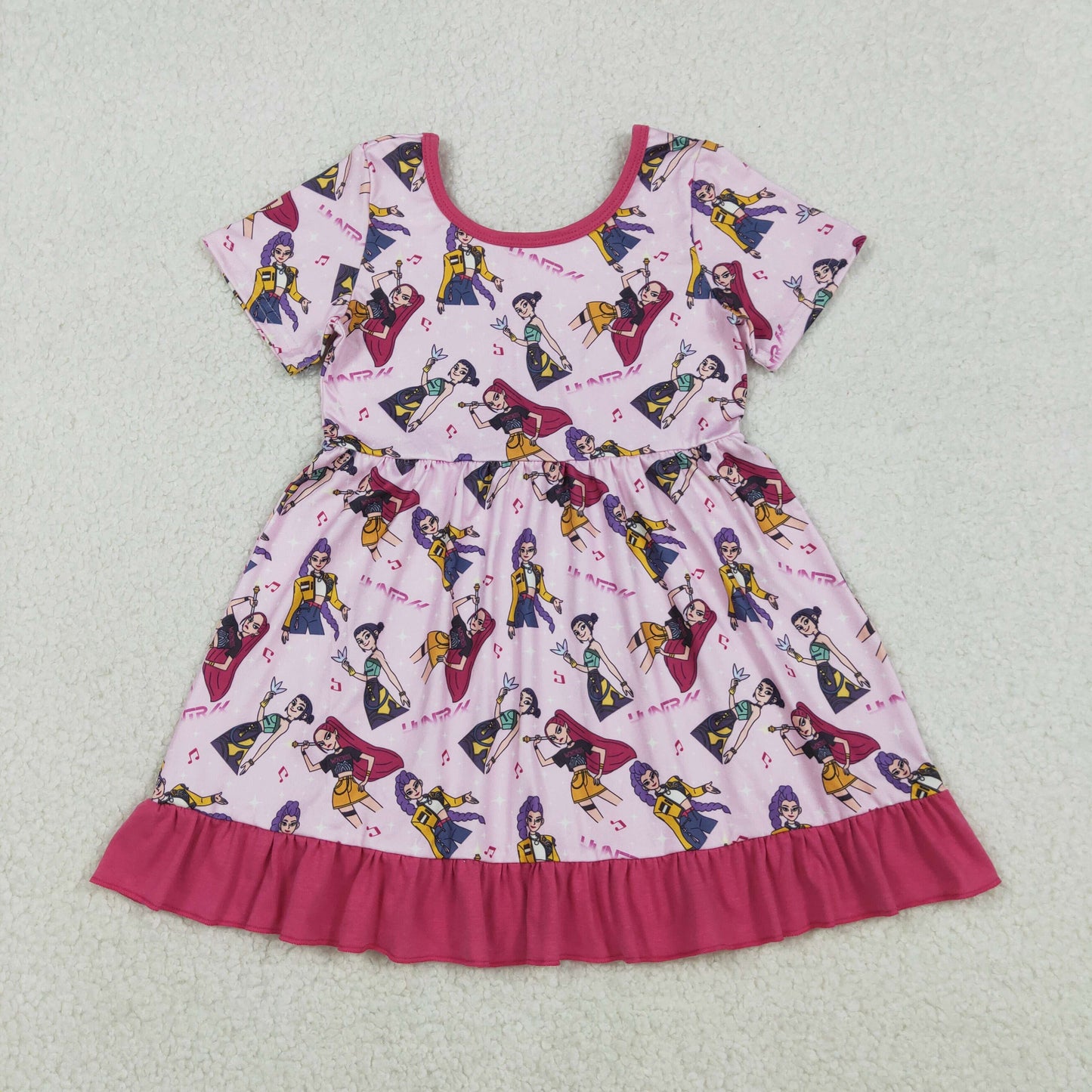 Sibling Baby Girls Short Sleeves Demon Hunter Ruffle Knee Length Dresses