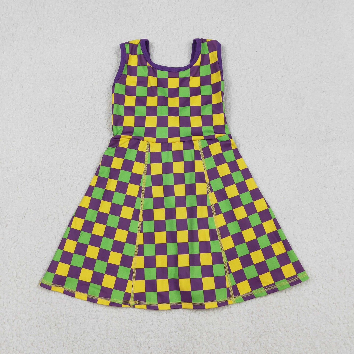 Sibling Baby Girls Mardigras Checked Yoga Active Shorts Knee Length Dress Skorts Clothes Sets