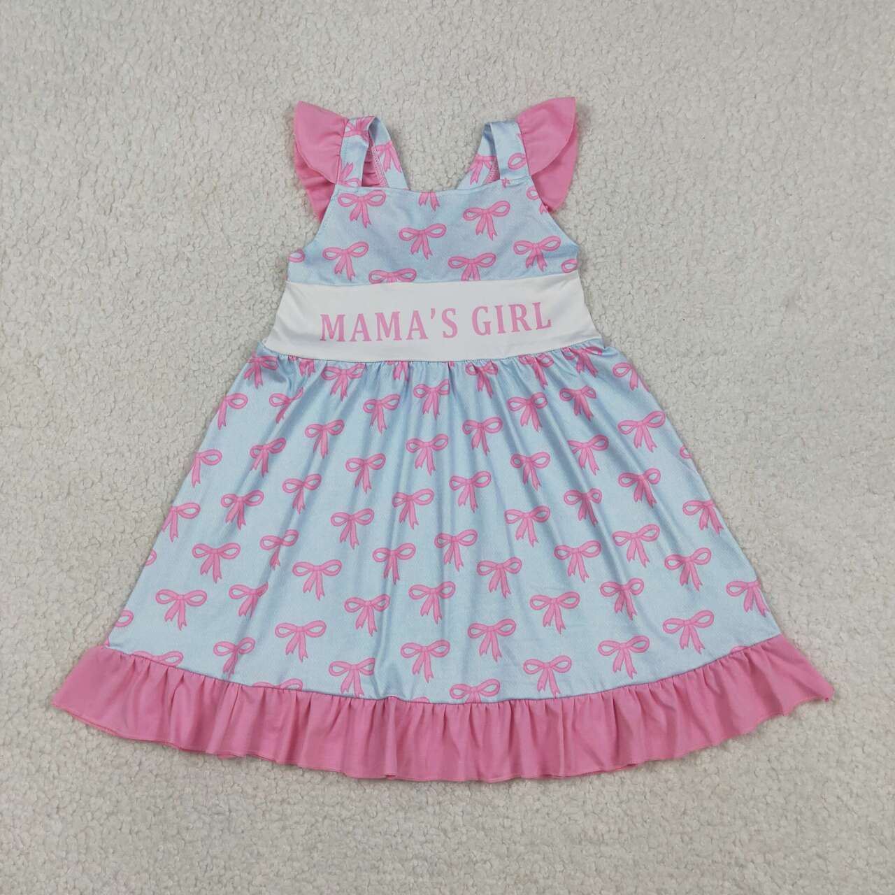 GSD2980 MAMAS GIRL Bows Strap Print Girls Summer Knee Length Dress
