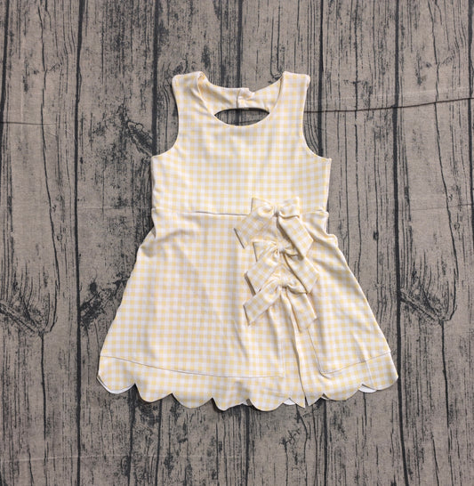 (In Production) GSD3027 Baby Girls Yellow Gingham Bow Sleeveless Active Dress