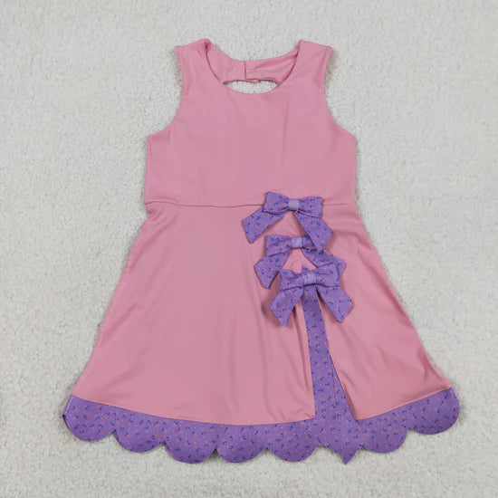 8 Colors Sleeveless Bows Shorts Baby Girls Scallop Knee Length Dresses Sisters Wear