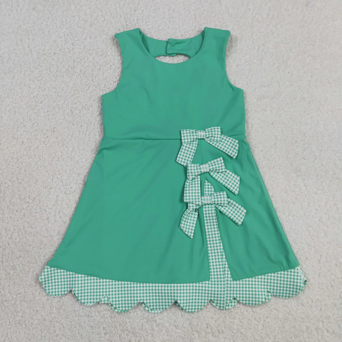 Sibling Baby Girls Green Checked Scallop Yoga Active Skirt Short Dress Clothes Sets