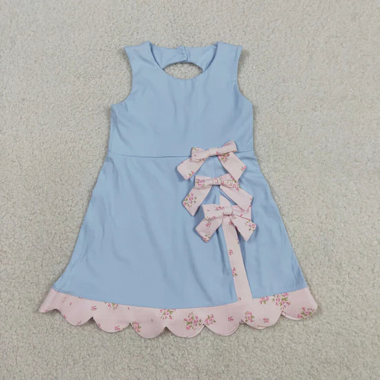 8 Colors Sleeveless Bows Shorts Baby Girls Scallop Knee Length Dresses Sisters Wear