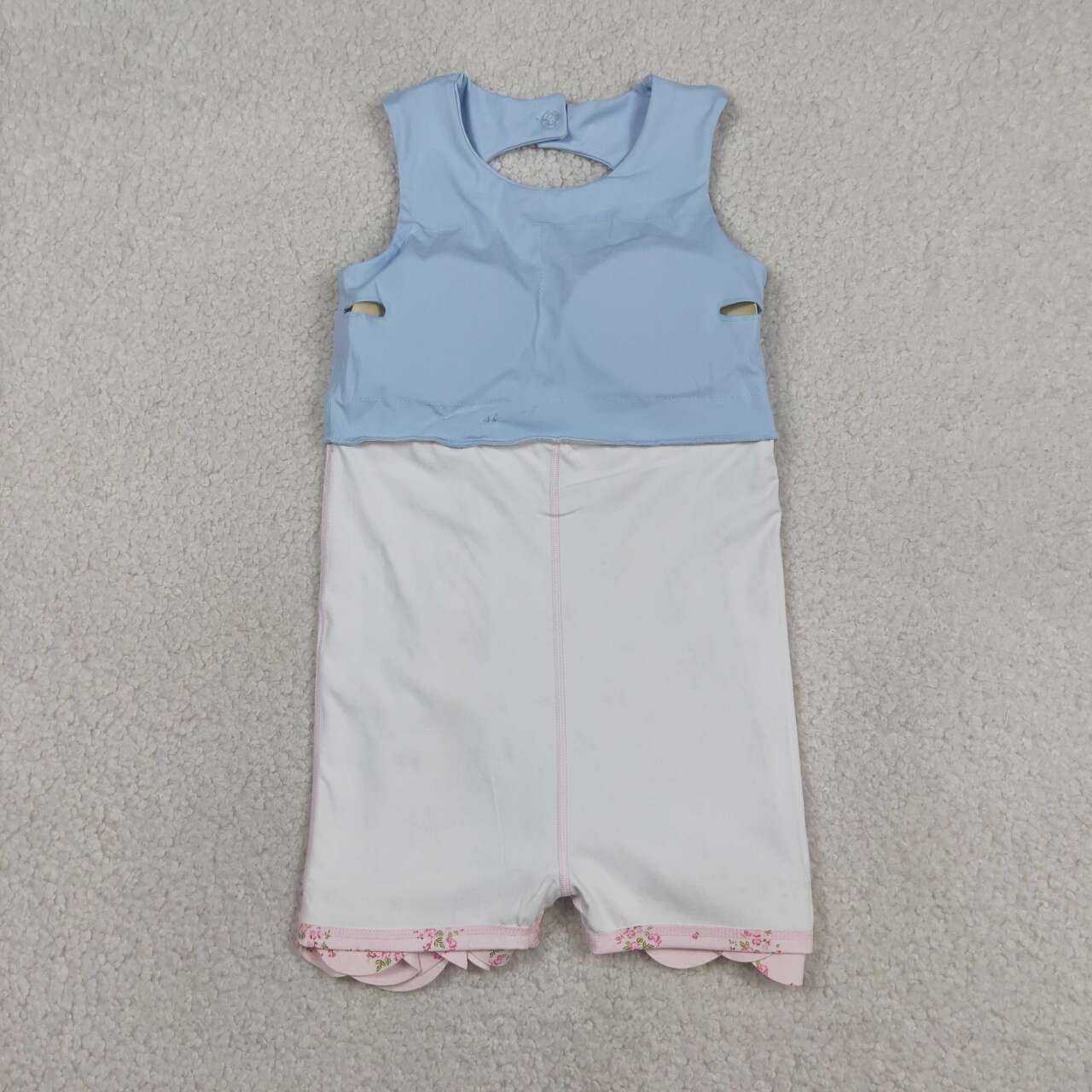 GSD3030 Pink Floral Bows Scallop Edge Baby Girls Blue Sleeveless Yoga Dress