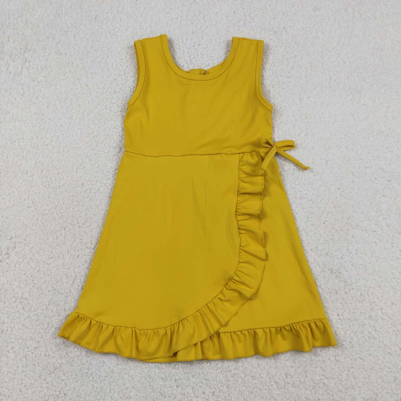 GSD3031 Mustard Girls Zipper Ruffle Yoga Sleeveless Shorts Dress