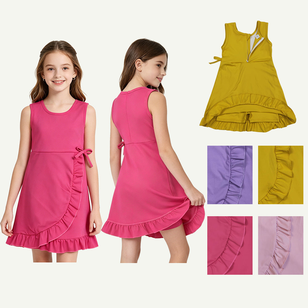 4 Colors Baby Girls Ruffle Yoga Sleeveless Zipper Shorts Dresses Sisters Wear