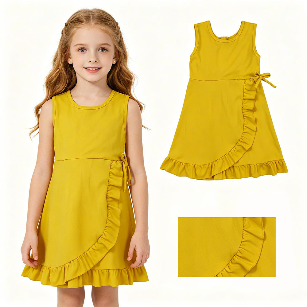 4 Colors Baby Girls Ruffle Yoga Sleeveless Zipper Shorts Dresses Sisters Wear