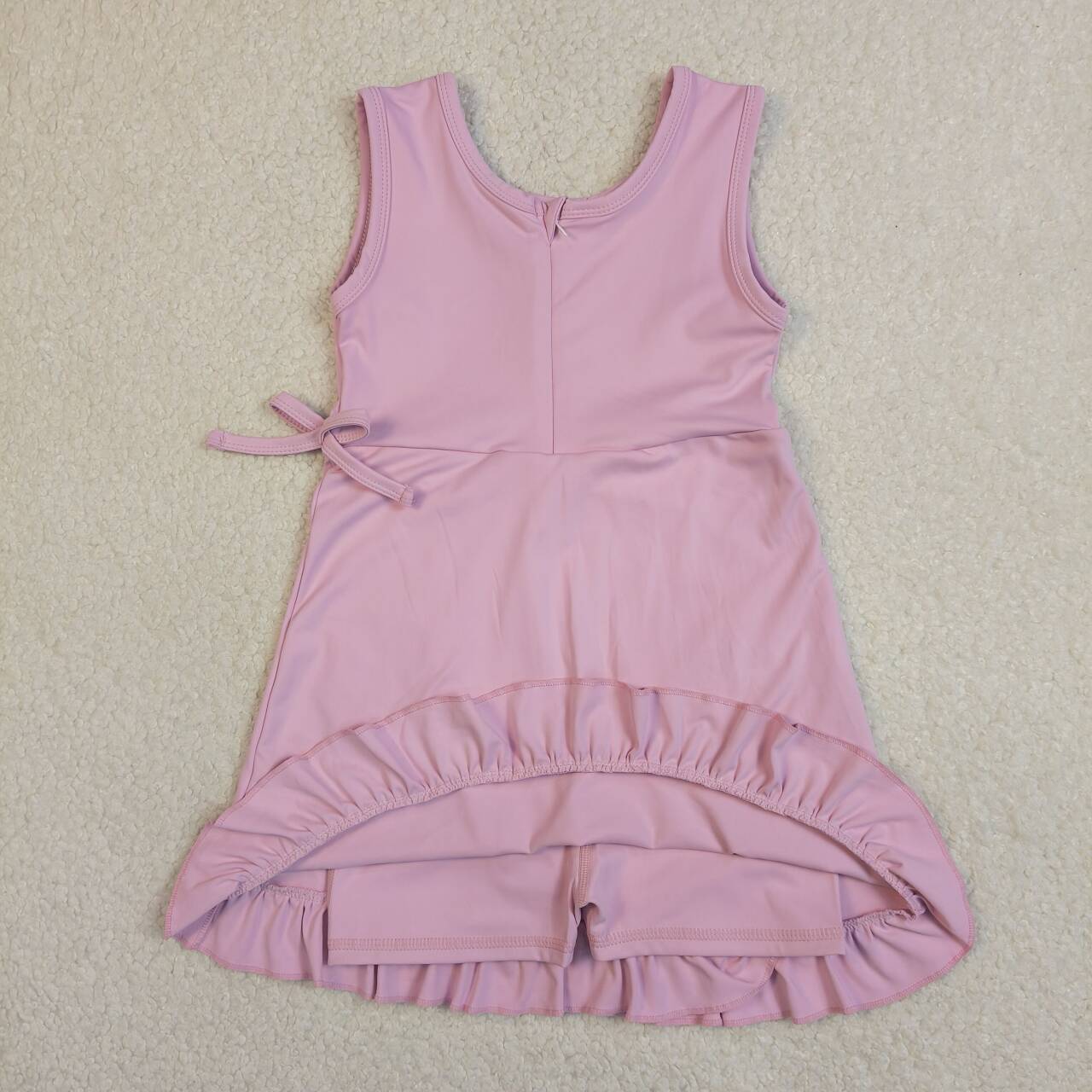 Pink Color Girls Summer Shorts Ruffle Knee Length Yoga Dress