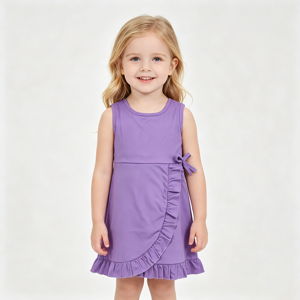 GSD3036 Girls’ Purple Sleeveless Zipper Ruffle Yoga Dress