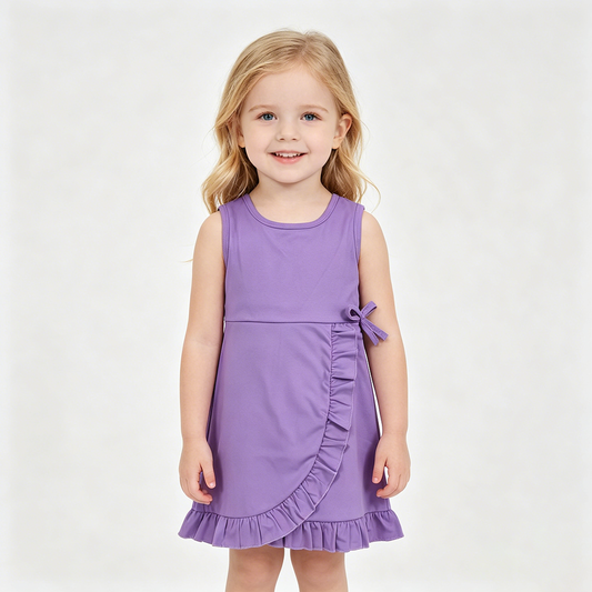 GSD3036 Girls’ Purple Sleeveless Zipper Ruffle Yoga Dress