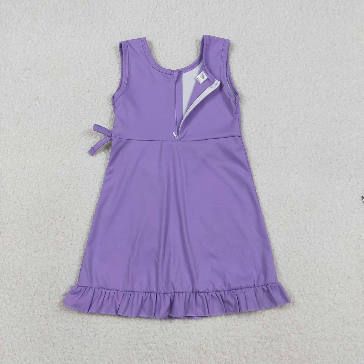 GSD3036 Girls’ Purple Sleeveless Zipper Ruffle Yoga Dress