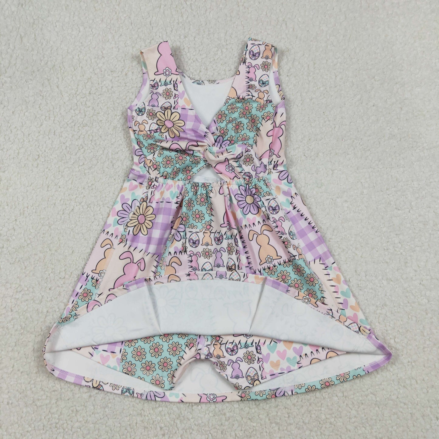Sibling Baby Girls Sleeveless Rabbits Flowers Yoga Active Shorts Ruffle Knee Length Dresses