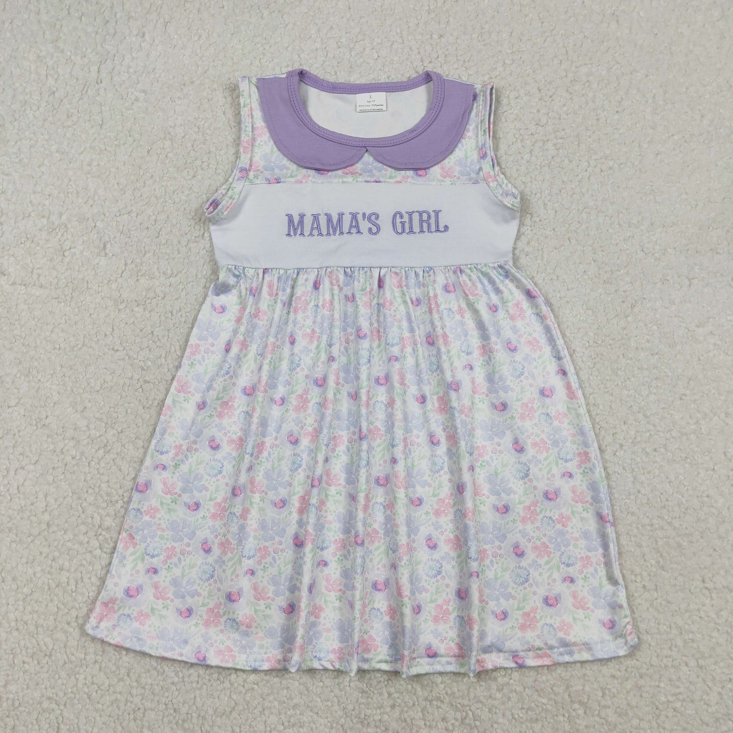 Sibling Baby Girls Sleeveless Embroidery Mama's Girl Flowers Collar Knee Length Dress Ruffle Romper
