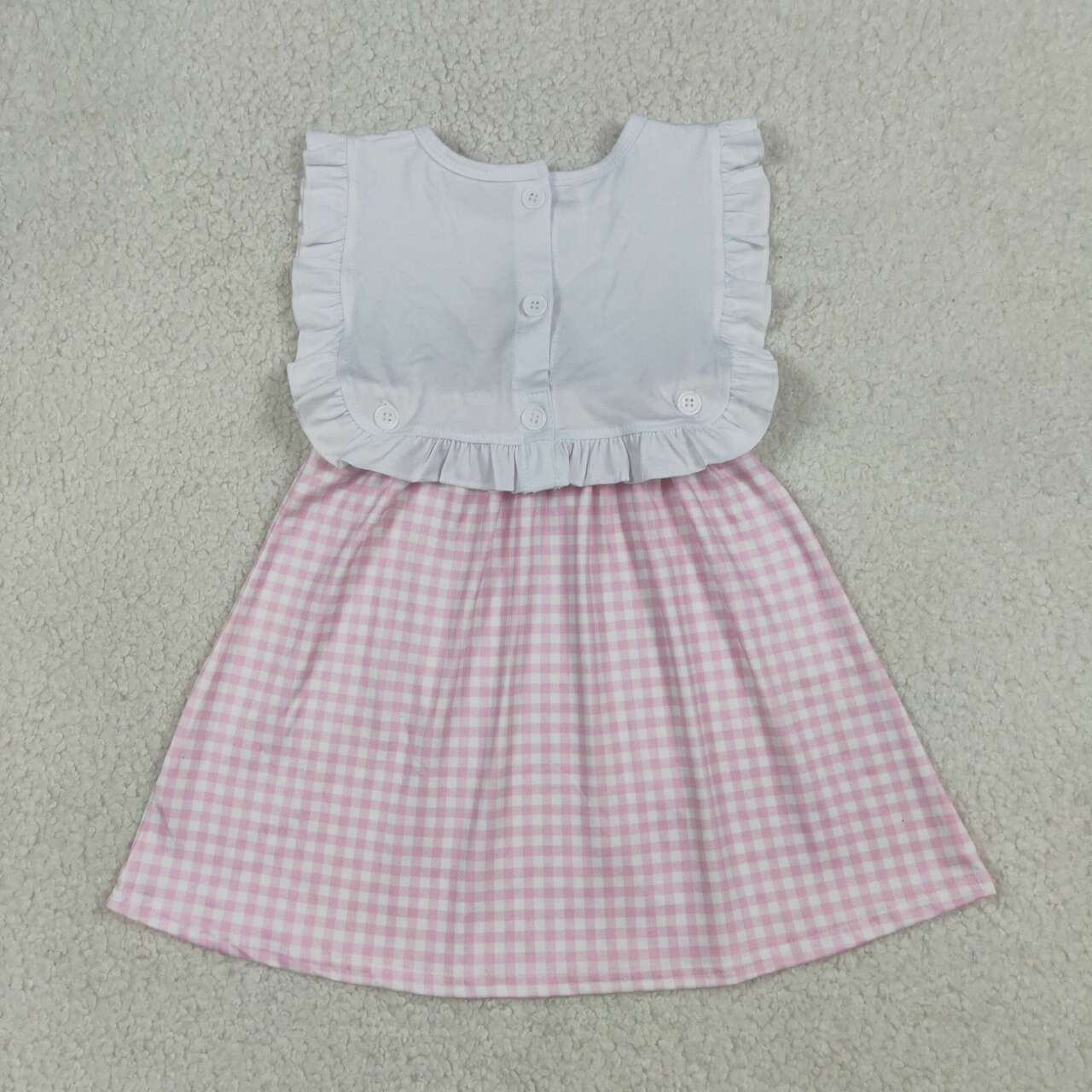 GSD3201 Girls’ “Child of God” Embroidery Pink Plaid Sleeveless Knee Length Dress