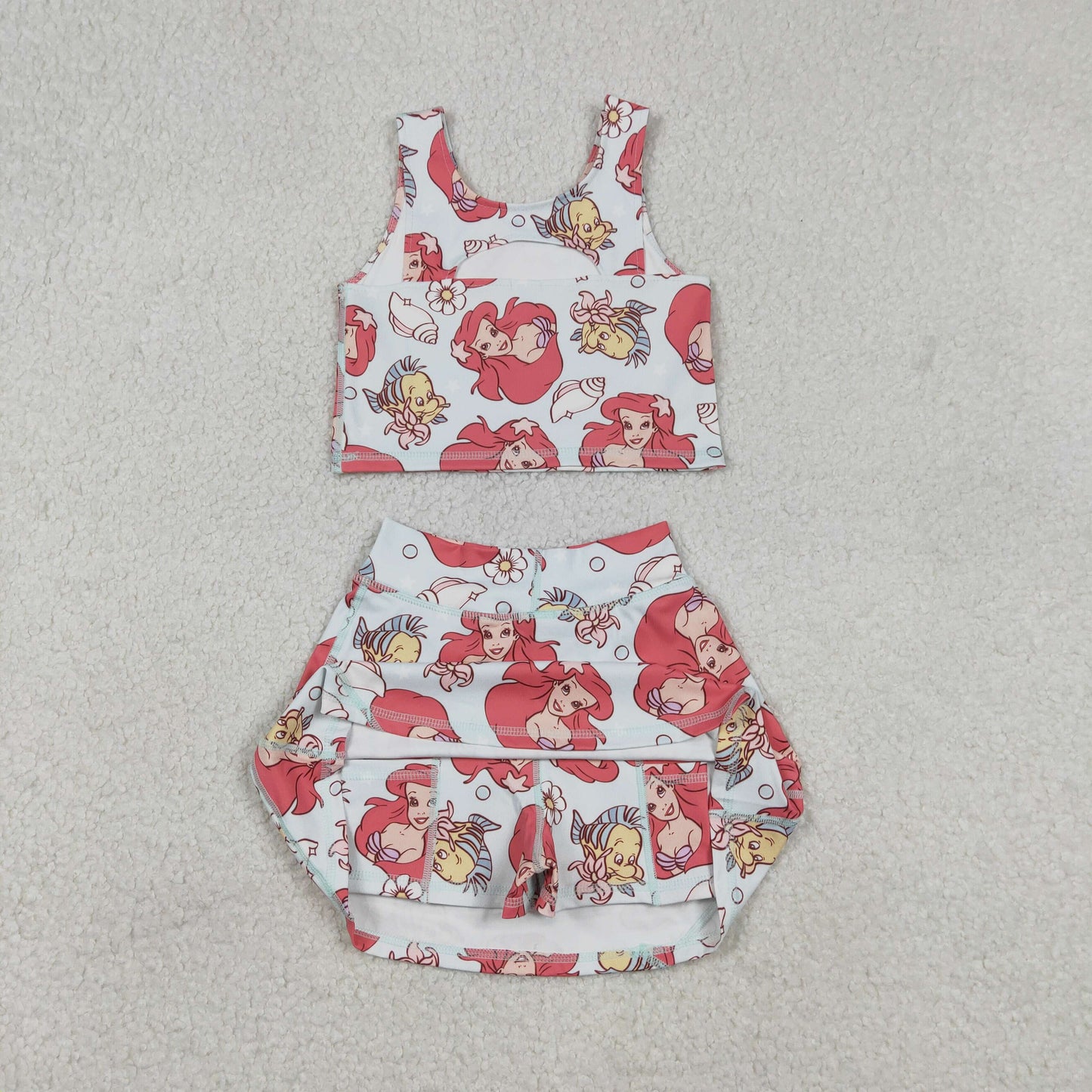 Sibling Baby Girls Cartoon Vest Top Skirt Shorts Yoga Activity Wear Clothes Sets