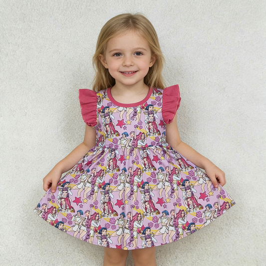 GSD3273 Girls Cartoon Demon Pink Flutter Sleeve Twirl Dress