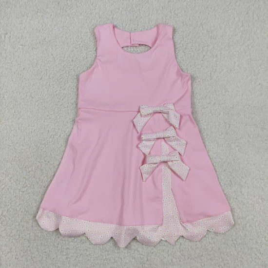 8 Colors Sleeveless Bows Shorts Baby Girls Scallop Knee Length Dresses Sisters Wear