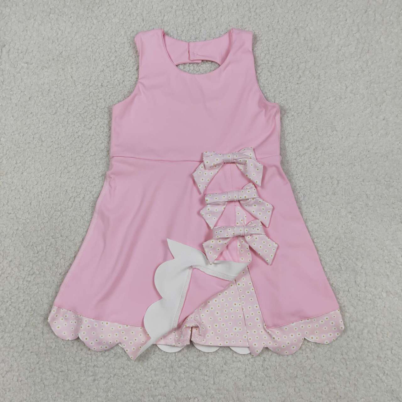 Sibling Baby Girls Sleeveless Bows Shorts Scallop Knee Length Dresses