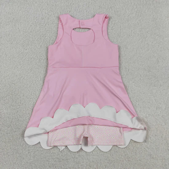 8 Colors Sleeveless Bows Shorts Baby Girls Scallop Knee Length Dresses Sisters Wear