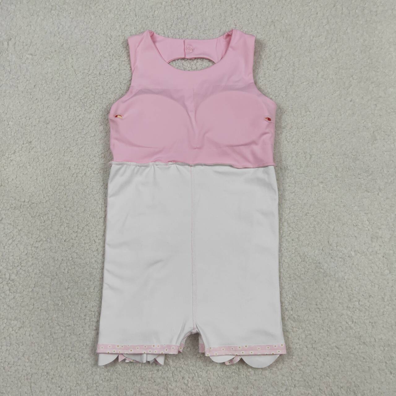 GSD3315 Baby Girls Pink Small Flowers Bows Sleeveless Yoga Scallop Knee Length Dresses