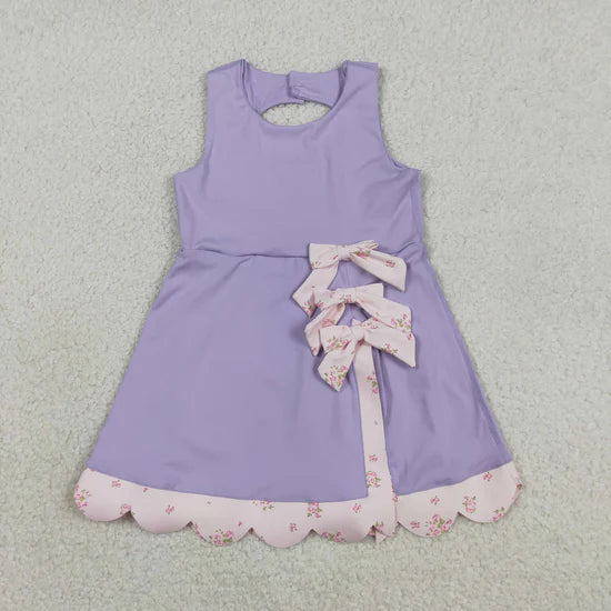 8 Colors Sleeveless Bows Shorts Baby Girls Scallop Knee Length Dresses Sisters Wear