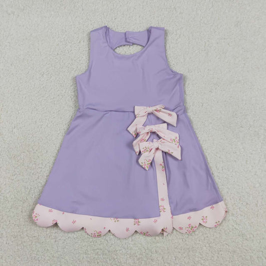 GSD3317 Pink Floral Bows Scallop Edge Baby Girls Purple Sleeveless Yoga Dress