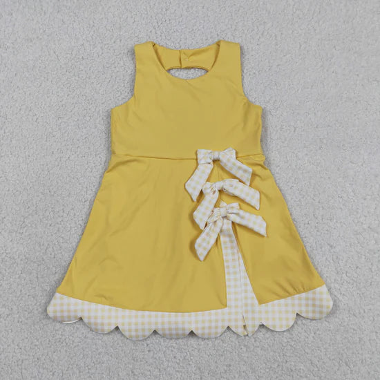 8 Colors Sleeveless Bows Shorts Baby Girls Scallop Knee Length Dresses Sisters Wear