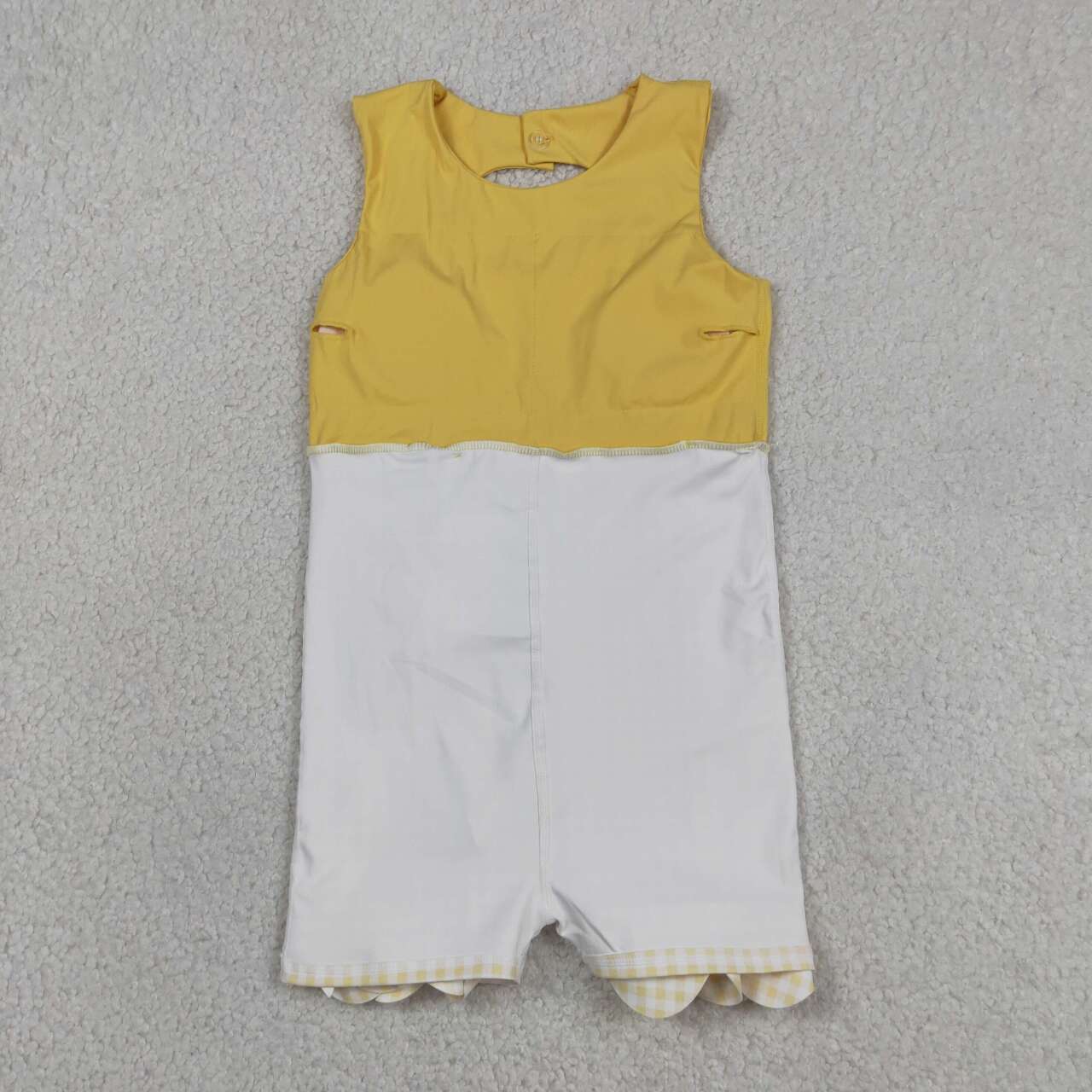 GSD3318 Yellow Plaid Bows Girls Summer Scallop Yoga Dress
