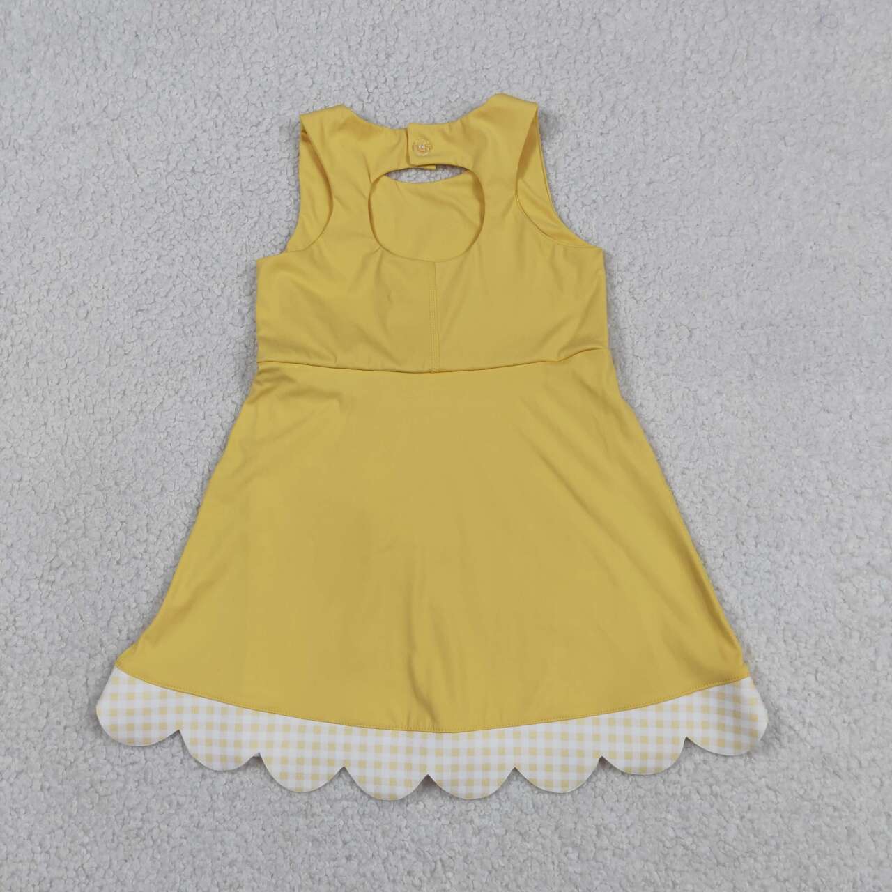 GSD3318 Yellow Plaid Bows Girls Summer Scallop Yoga Dress