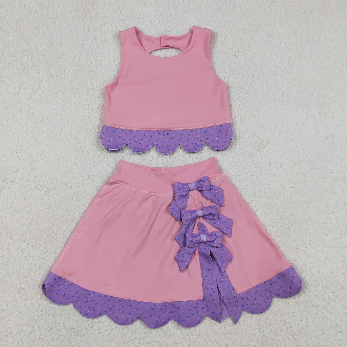 Sibling Baby  Girls  Solid Color Tank Top Gingham Scallop Skort Active Outfit