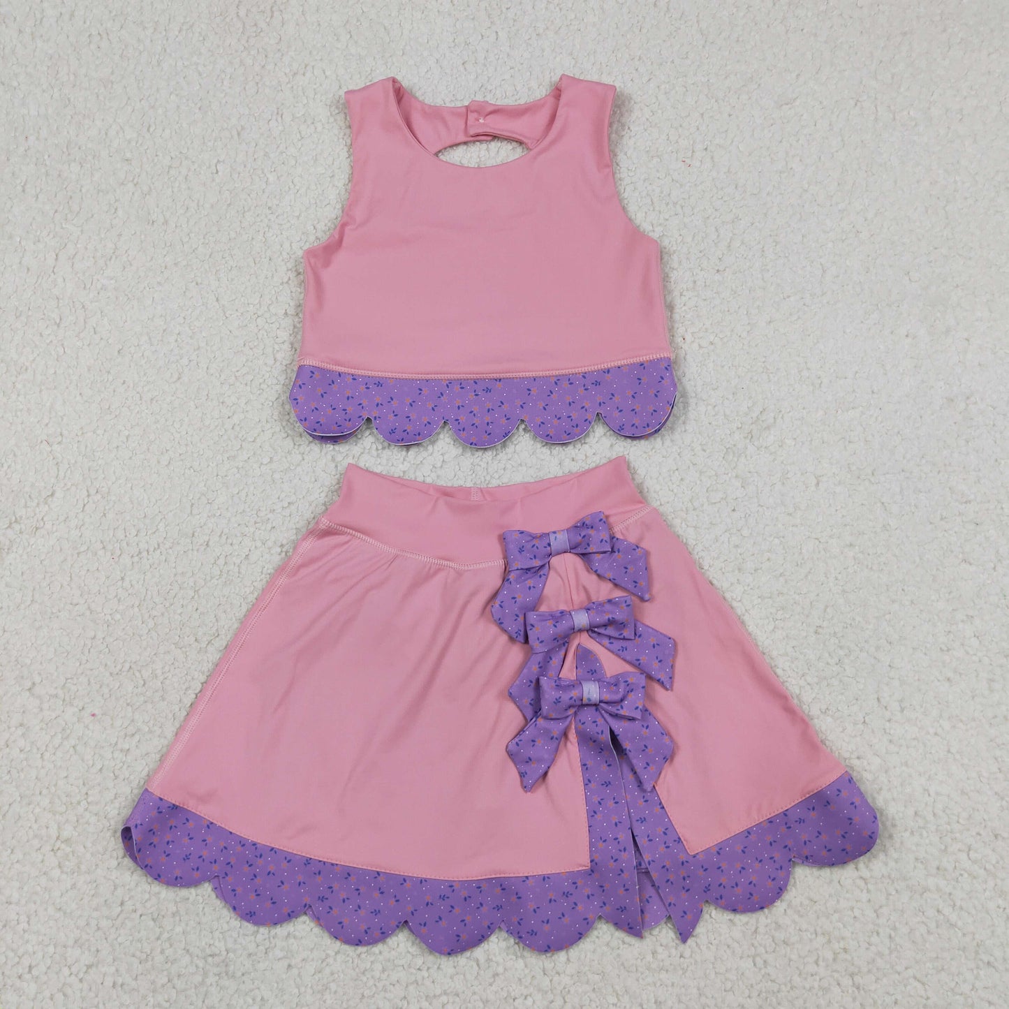 14 Colors Sibling Baby  Girls  Solid Color Tank Top Gingham Scallop Skort Active Outfit