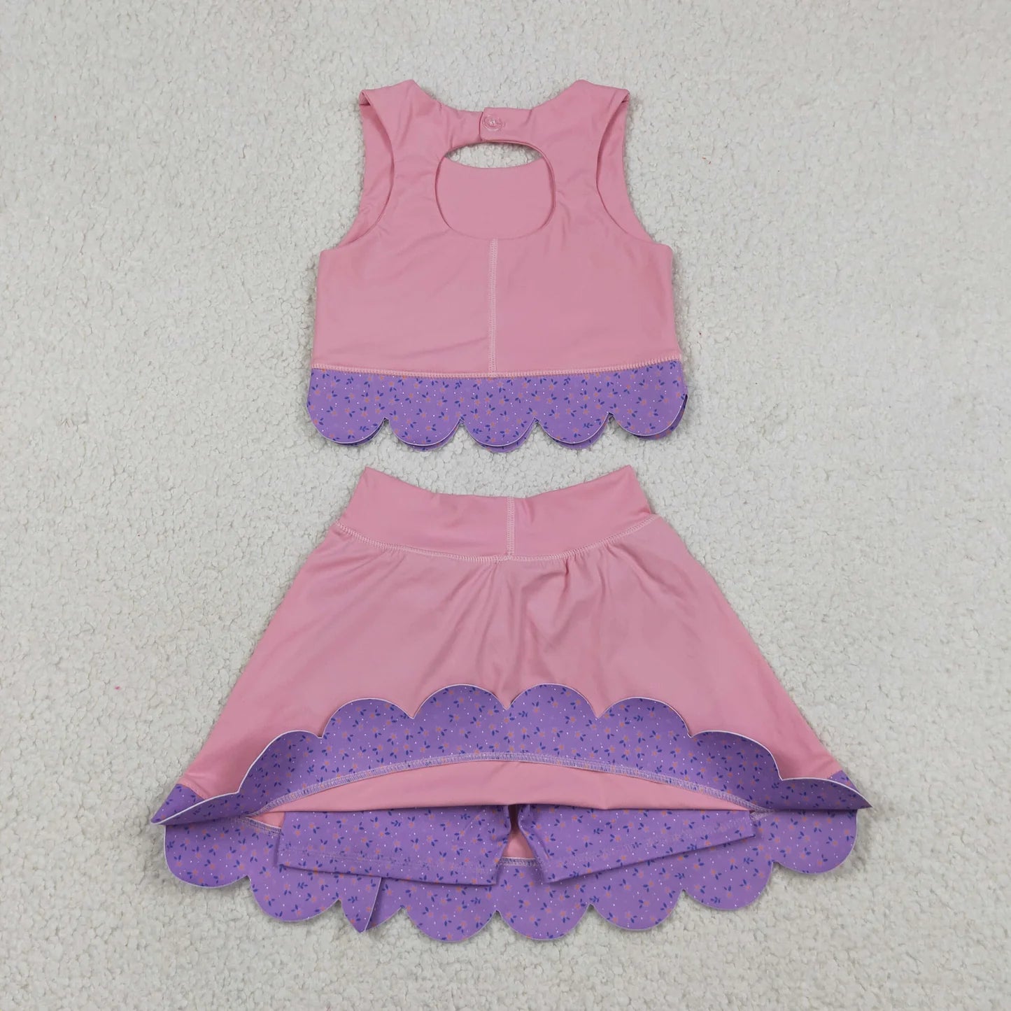Sibling Baby  Girls  Solid Color Tank Top Gingham Scallop Skort Active Outfit