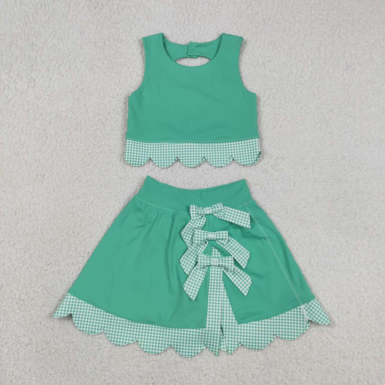 6 Colors Tank Top Bows Skort Baby Girls Yoga Scallop Clothes Set Sisters Wear