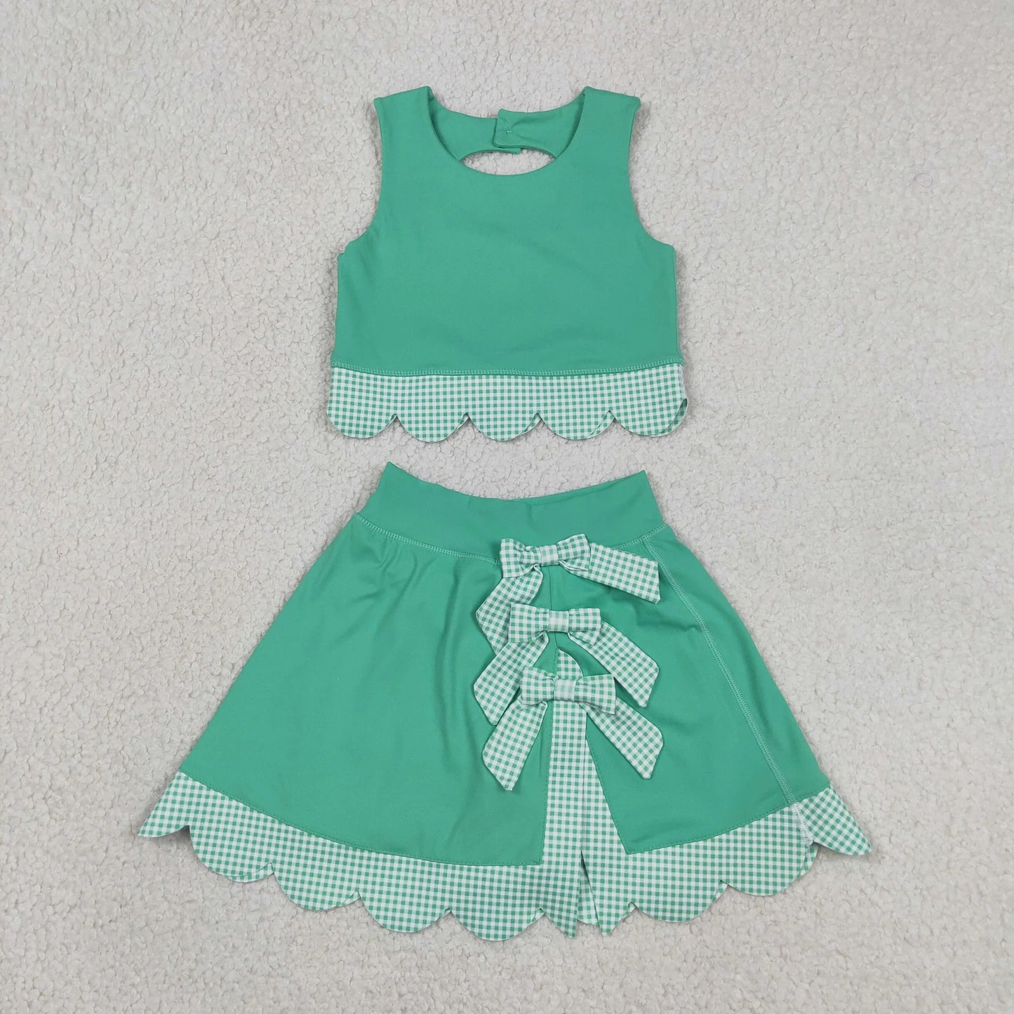 Sibling Baby  Girls  Solid Color Tank Top Gingham Scallop Skort Active Outfit